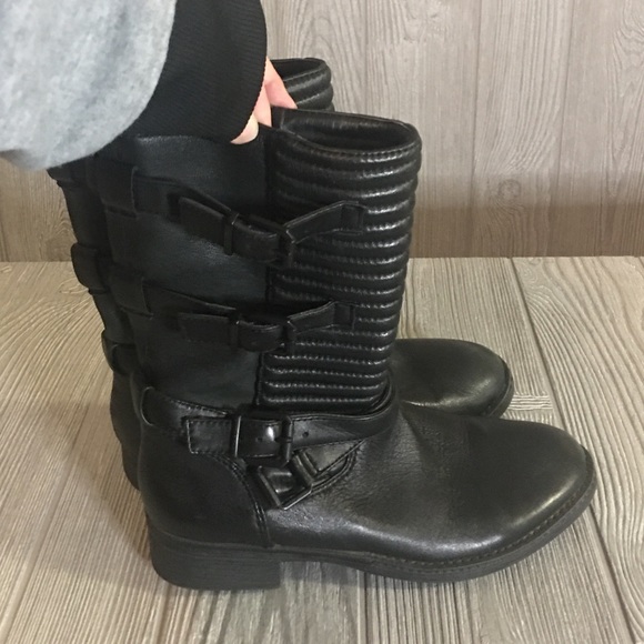 Arturo Chiang Black Biker Belt Boots Size 6M - Picture 2 of 7